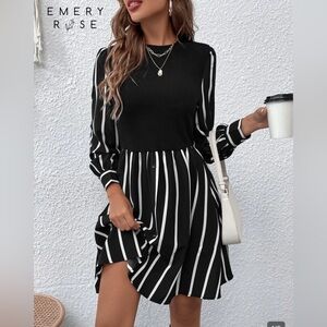 Black and white striped sweater dress NWOT Size Large